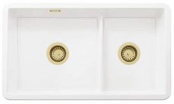 Ausmann Ceramic Ember Fregadero de Cerámica Blanco de Sesenta y Media Empotrado y Submontado 733 x 401 mm con Tapones Dorados 1208971518