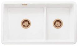 Ausmann Ceramic Ember Fregadero de Cerámica Blanco de Una y Media De Superficie y Empotrado 733 x 401 mm con Tapones de Cobre 1208971519
