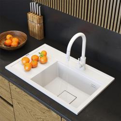 Graniteland Seta Fregadero de Granito Blanco de Superficie 80x50 cm 1208971618