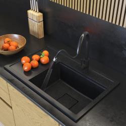 Graniteland Seta Granito negro arduin Piedra dura Fregadero sobre encimera 80x50 cm 1208971619