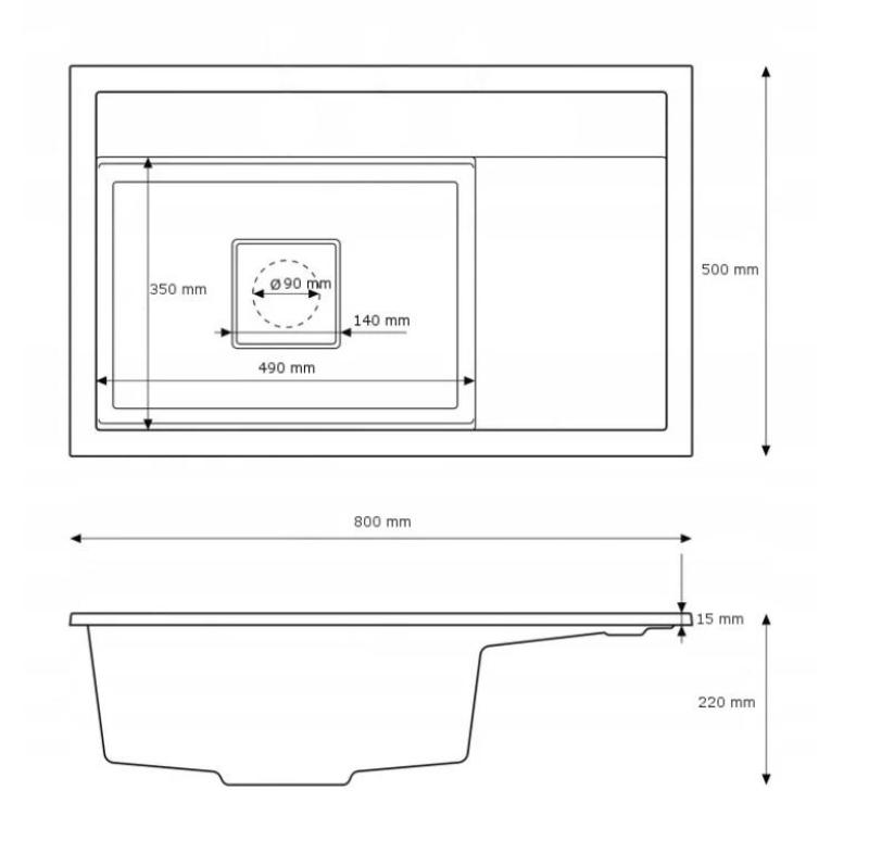 Graniteland Seta Granito Gris Fregadero de encimera 80x50 cm 1208971621
