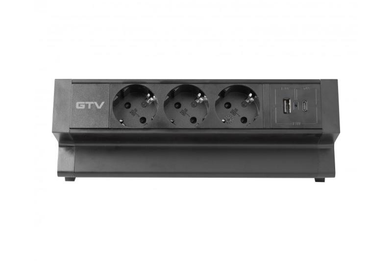 Enchufe de muebles BASCO, 3xSHUKO, USB A+C, cable 1.5 m, negro