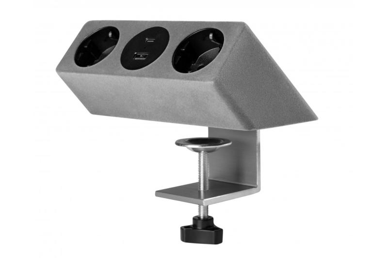 Enchufe para muebles SOFITO, 2xSCHUKO, USB A+C, cable de 1.5 m, flocado gris