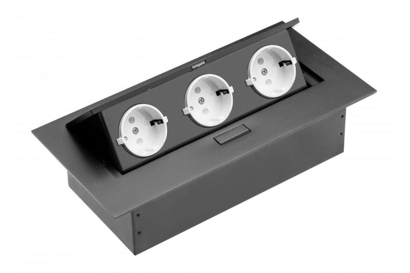 Toma de corriente para muebles, 3xSCHUKO, cable 1.5 m, negro