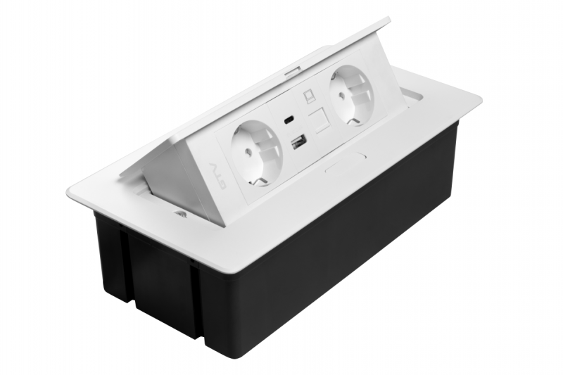 Enchufe para muebles MULTISOFT, 2xSCHUKO, USB A+C, RJ45, cable 1.5 m, blanco