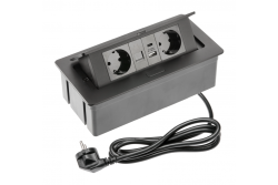 Enchufe de muebles MULTISOFT, 2xSCHUKO, USB A+C, RJ45, cable de 1.5 m, negro
