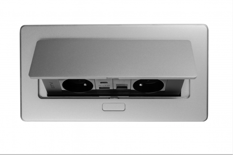 Enchufe de muebles MULTISOFT, 2xSHUKO, USB A+C, RJ45, cable 1.5 m, aluminio