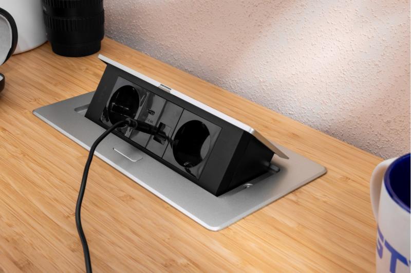 Enchufe de muebles MULTISOFT, 2xSHUKO, USB A+C, RJ45, cable 1.5 m, aluminio