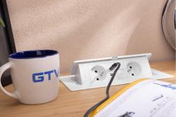 MULTISOFT Toma de corriente para muebles 2x Enchufe con toma de tierra, USB A+C, RJ45, Cable de alimentación con enchufe, Blanco