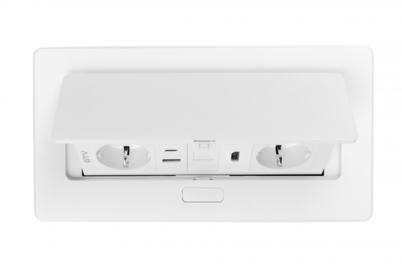 Enchufe de muebles MULTISOFT, 2xSHUKO, USB A+C, RJ45, HDMI, cable 1,5 m, blanco