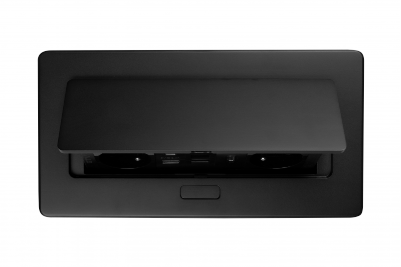 Enchufe para muebles MULTISOFT, 2xSCHUKO, USB A+C, RJ45, cable HDMI 1.5 m, negro