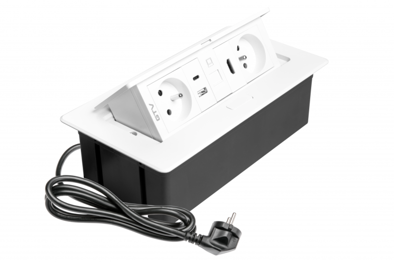 Toma de corriente para muebles MULTISOFT 2x Toma con conexión a tierra, USB A+C, RJ45, HDMI, Cable de alimentación con enchufe, Blanco