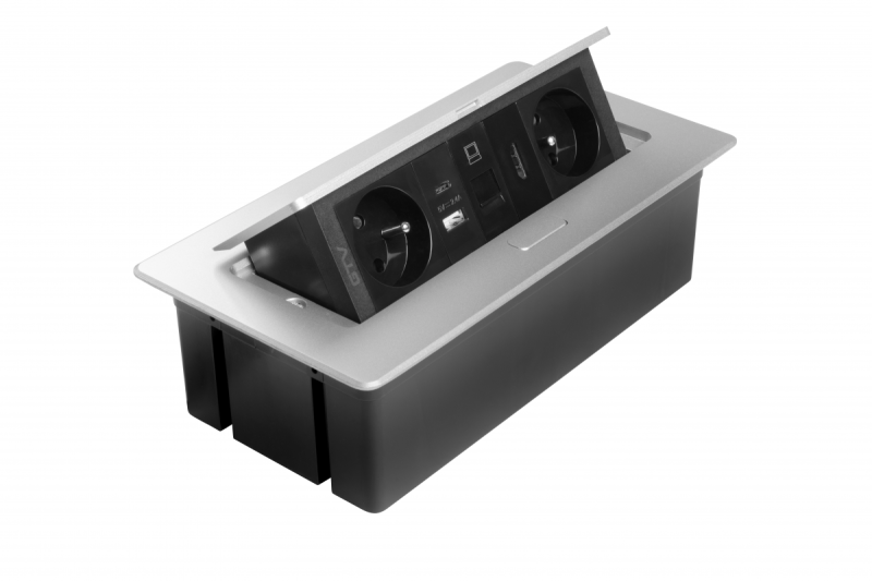 Toma de corriente para muebles MULTISOFT 2x Toma con toma de tierra, USB A+C, RJ45, HDMI, Cable de alimentación con enchufe, Aluminio