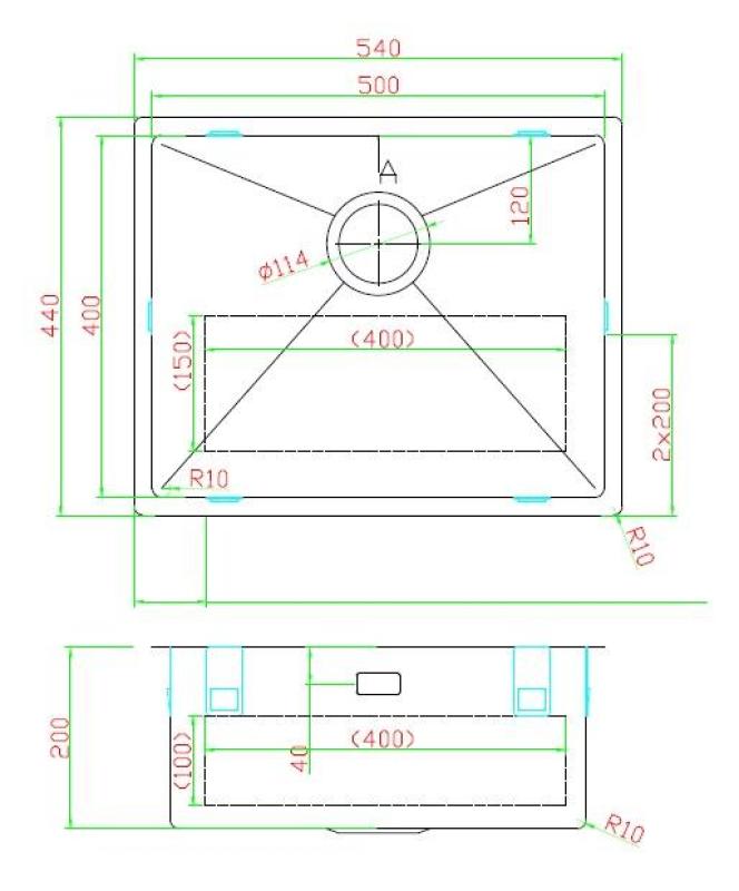 Pure.Sink Luxion Fregadero de acero inoxidable 50 x 40 cm para encastrar, empotrar y montar en superficie PLX5040-02