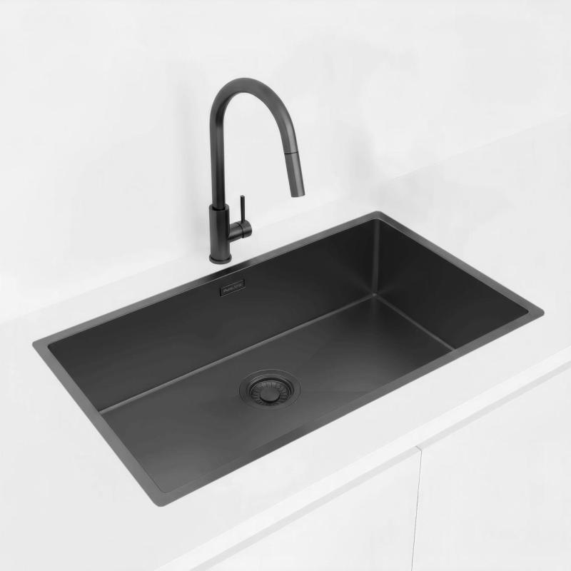 Pure.Sink Luxion Fregadero grande PVD negro 74 x 40 cm, encastrable, empotrable y sobre encimera PLX7440-63