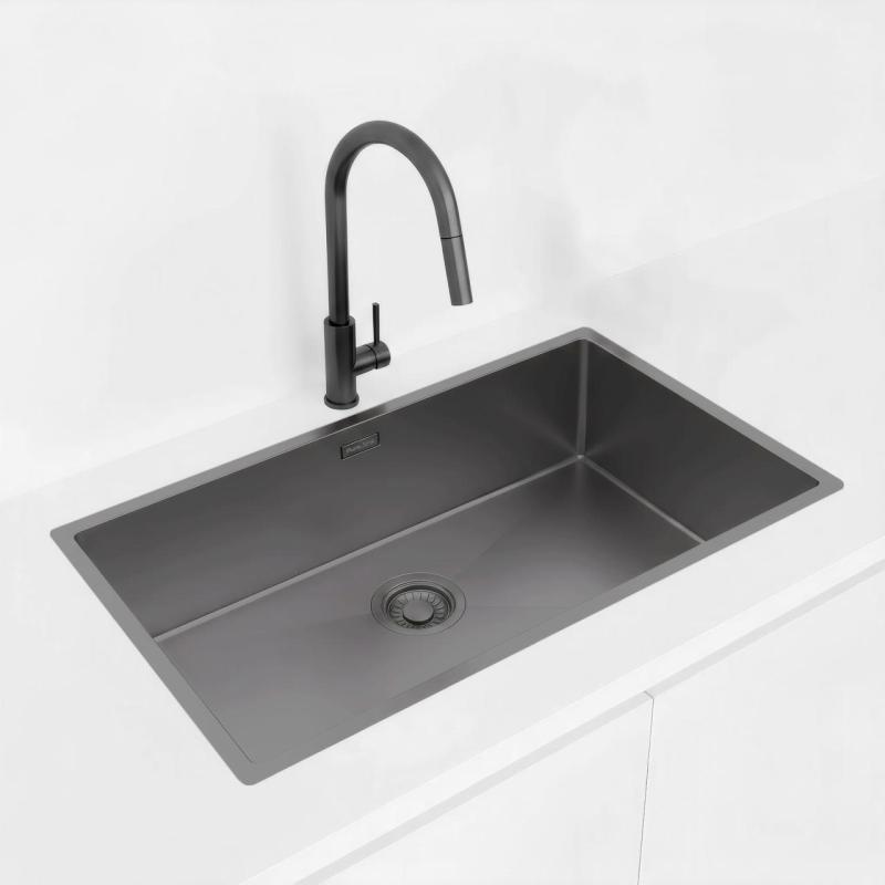 Pure.Sink Luxion Fregadero grande de metal Gun 74 x 40 cm, para encastrar, empotrar y montar en superficie PLX7440-61