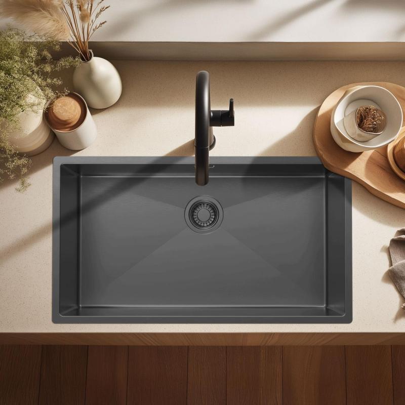 Pure.Sink Luxion Fregadero grande de metal Gun 74 x 40 cm, para encastrar, empotrar y montar en superficie PLX7440-61