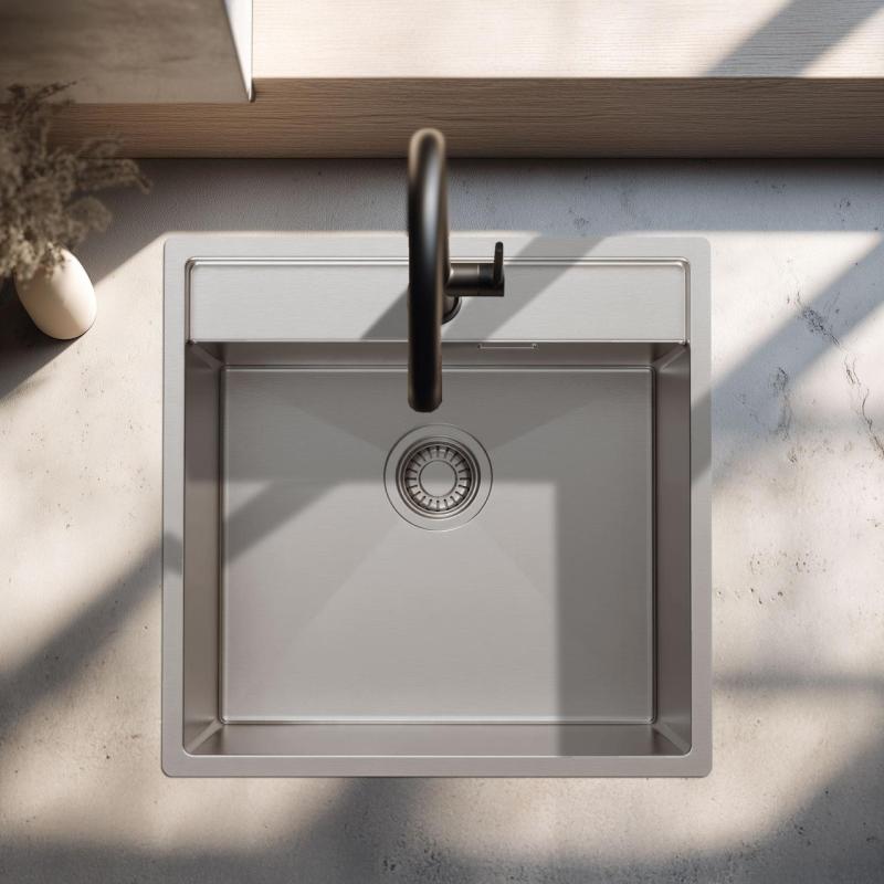 Pure.Sink Luxion Fregadero de acero inoxidable 51 x 50 cm Tapwing con banco para grifo PLX5150T-02