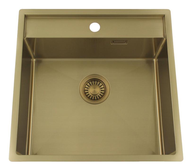 Pure.Sink Luxion Fregadero dorado 51 x 50 cm Tapwing con banco para grifo PLX5150T-60
