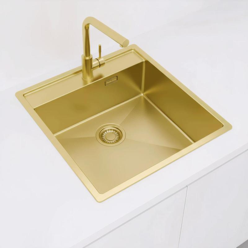 Pure.Sink Luxion Fregadero dorado 51 x 50 cm Grifo con orificio para grifo PLX5150T-60