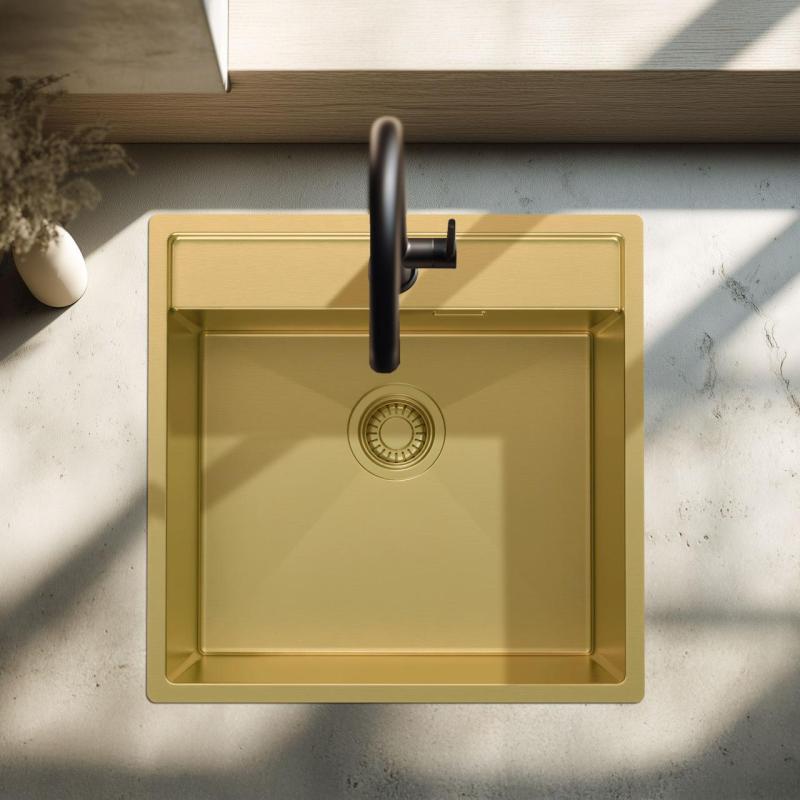 Pure.Sink Luxion Fregadero dorado 51 x 50 cm Grifo con orificio para grifo PLX5150T-60
