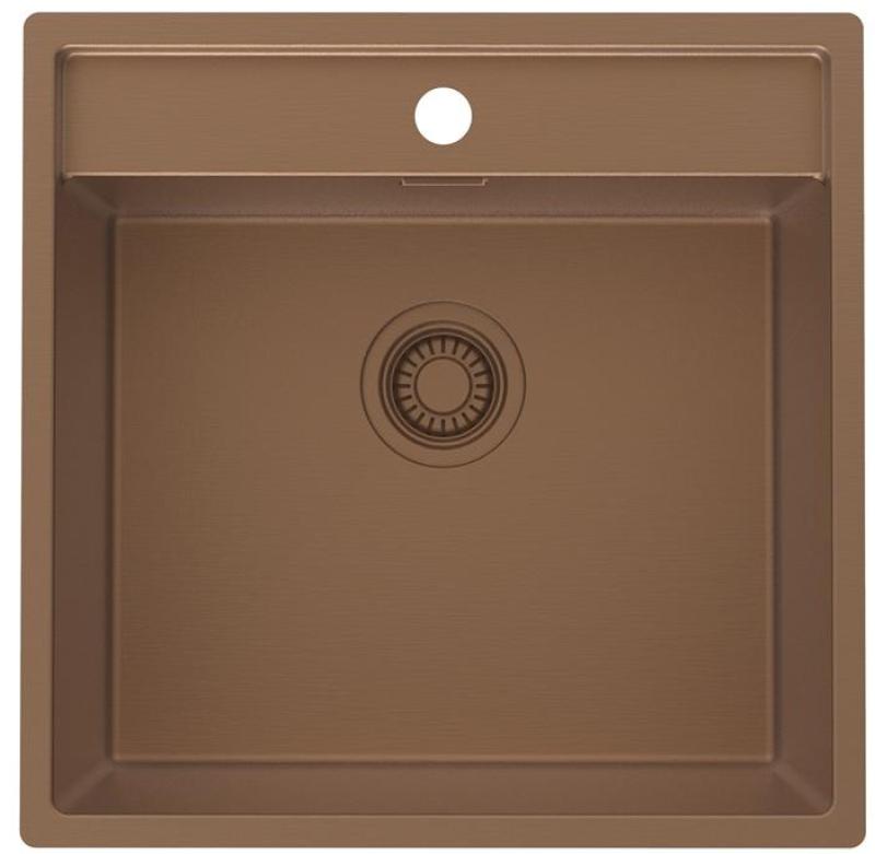 Pure.Sink Luxion Fregadero de cobre 51 x 50 cm Grifo con banco para grifo PLX5150T-62