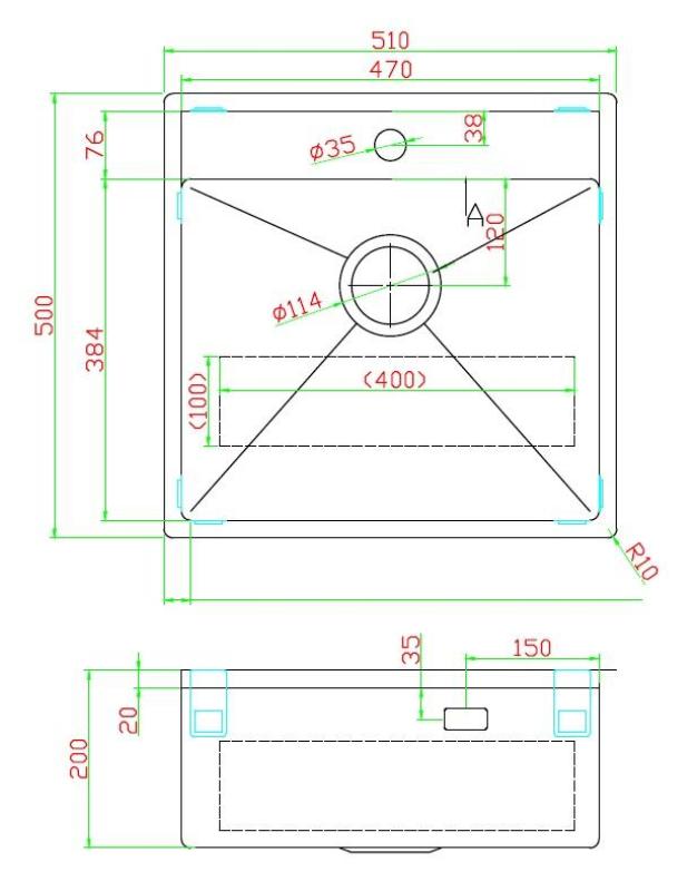 Pure.Sink Luxion Fregadero de cobre 51 x 50 cm Grifo con banco para grifo PLX5150T-62