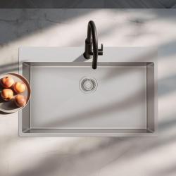 Pure.Sink Luxion Fregadero grande de acero inoxidable 78 x 50 cm Grifo con banco para grifo PLX7850T-02