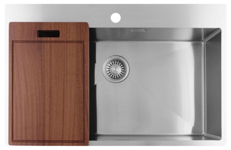 Pure.Sink Luxion Fregadero grande de acero inoxidable 78 x 50 cm Tapwing con banco para grifo PLX7850T-02