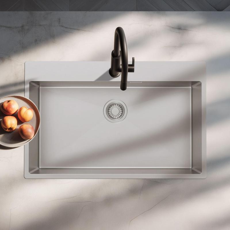 Pure.Sink Luxion Fregadero grande de acero inoxidable 78 x 50 cm Grifo con banco para grifo PLX7850T-02