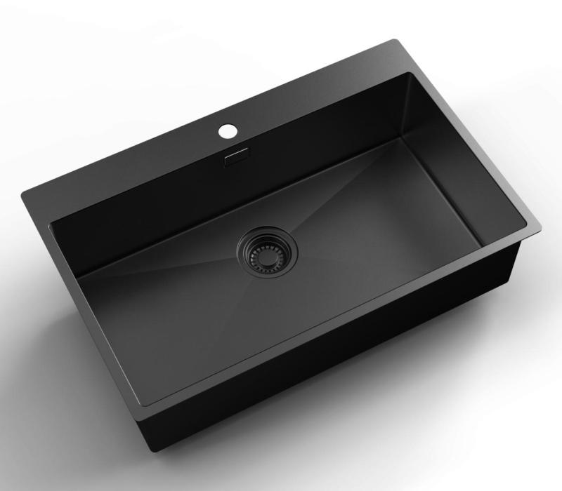 Pure.Sink Luxion PVD Fregadero grande negro 78 x 50 cm Grifo con orificio para grifo PLX7850T-63
