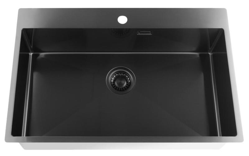 Pure.Sink Luxion PVD Fregadero grande negro 78 x 50 cm Grifo con orificio para grifo PLX7850T-63