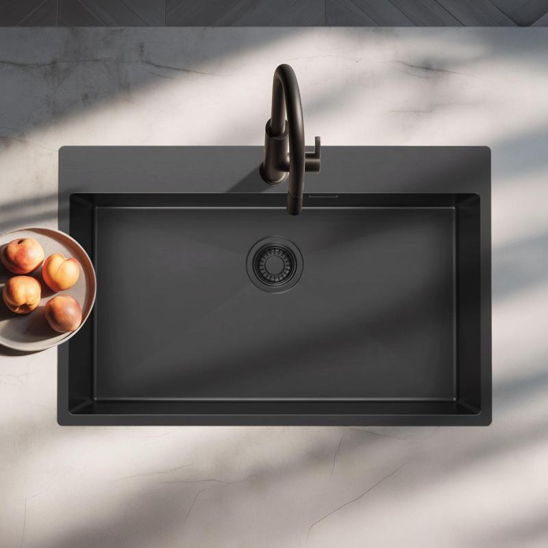 Pure.Sink Luxion PVD Fregadero grande negro 78 x 50 cm Grifo con orificio para grifo PLX7850T-63