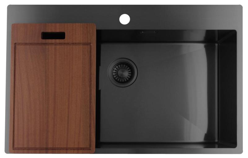 Pure.Sink Luxion Fregadero grande de metal Gun 78 x 50 cm Tapwing con banco para grifo PLX7850T-61