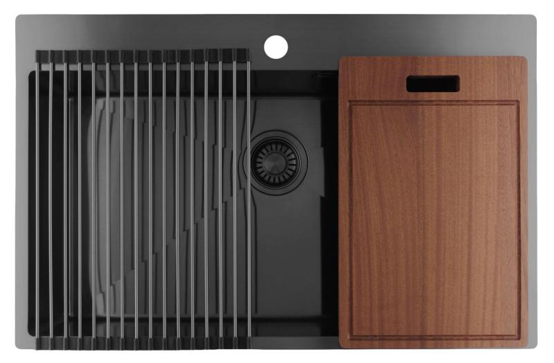 Pure.Sink Luxion Fregadero grande de metal Gun 78 x 50 cm Tapwing con banco para grifo PLX7850T-61