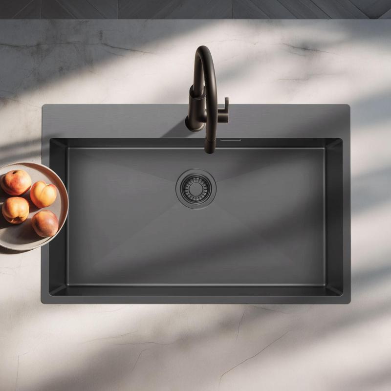 Pure.Sink Luxion Fregadero grande de metal gris 78 x 50 cm Grifo con banco para grifo PLX7850T-61