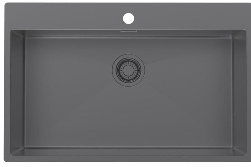 Pure.Sink Luxion Fregadero grande de metal gris 78 x 50 cm Grifo con banco para grifo PLX7850T-61