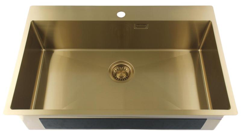 Pure.Sink Luxion Fregadero grande dorado 78 x 50 cm Tapwing con orificio para grifo PLX7850T-60