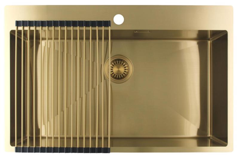 Pure.Sink Luxion Fregadero grande dorado 78 x 50 cm Tapwing con orificio para grifo PLX7850T-60