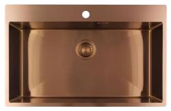 Pure.Sink Luxion Fregadero grande de cobre 78 x 50 cm Tapwing con banco para grifo PLX7850T-62