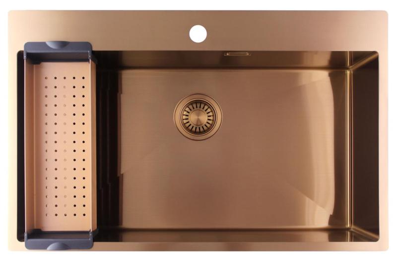 Pure.Sink Luxion Fregadero grande de cobre 78 x 50 cm Tapwing con banco para grifo PLX7850T-62