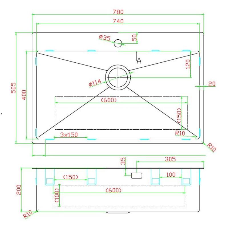 Pure.Sink Luxion Fregadero grande de cobre 78 x 50 cm Grifo con banco para grifo PLX7850T-62