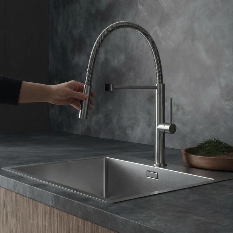 Pure.Sink Luxion Grifo de cocina profesional de acero inoxidable macizo con caño flexible y 2 tipos de chorro PLXFLEX-02