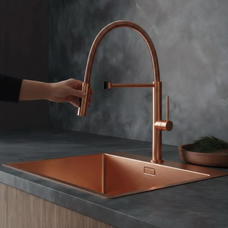 Pure.Sink Luxion Grifo de cocina de cobre Profesional con caño flexible y 2 tipos de chorro PLXFLEX-62