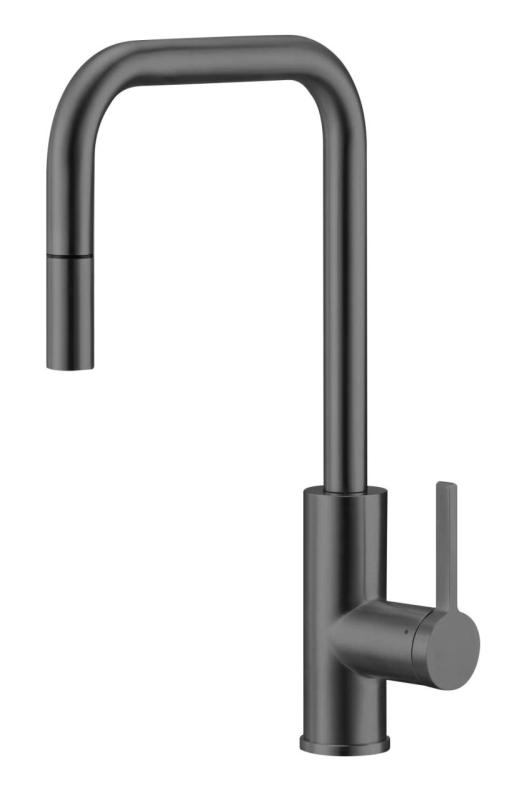 Pure.Sink Luxion Grifo de cocina de metal gris plomizo cuadrado con caño extraíble PLXSQUA-61