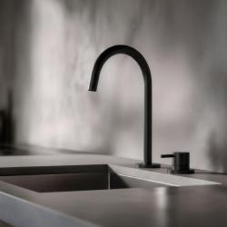 Pure.Sink Luxion Grifo de cocina de 2 orificios en negro mate con caño redondo PLX2HR-10