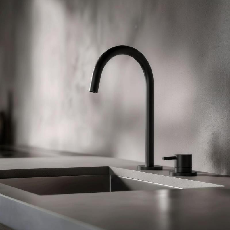 Pure.Sink Luxion Grifo de cocina de 2 orificios en negro mate con caño redondo PLX2HR-10