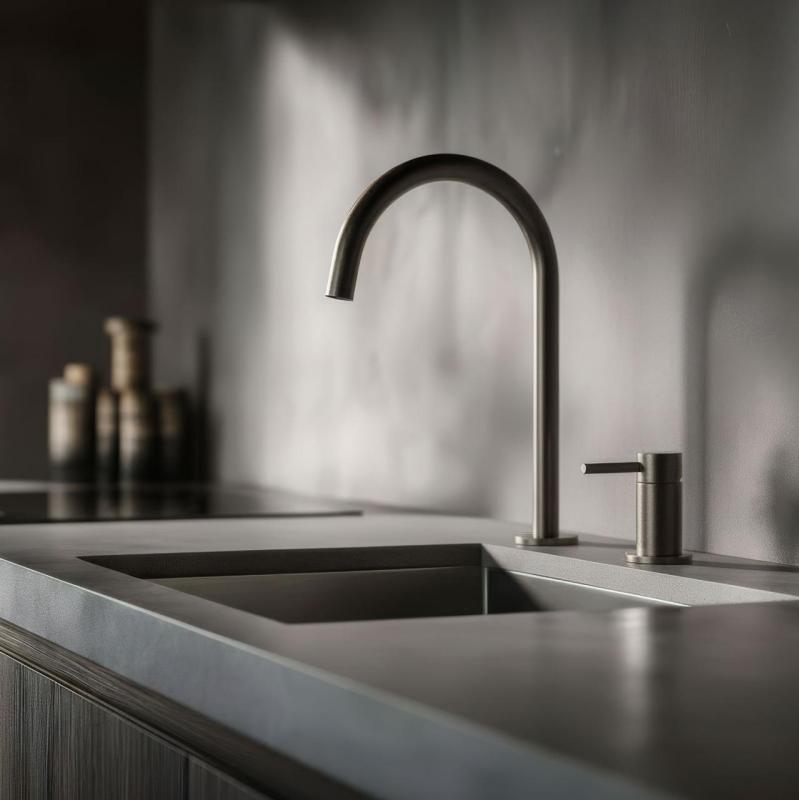 Pure.Sink Luxion Grifo de cocina Gun metal de 2 orificios con caño redondo PLX2HR-61