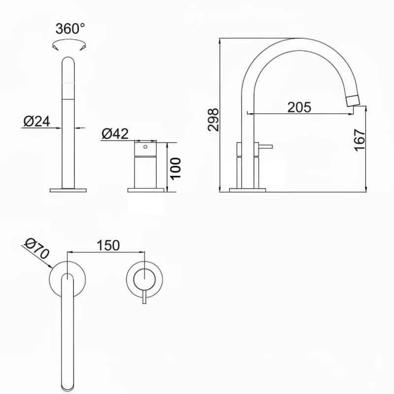 Pure.Sink Luxion Grifo de cocina dorado de 2 orificios con caño redondo PLX2HR-60