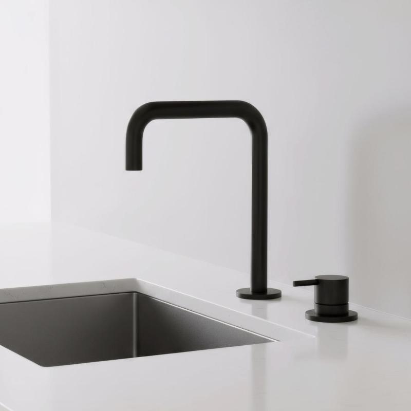 Pure.Sink Luxion Grifo de cocina de 2 orificios en negro mate con caño en U PLX2HU-10